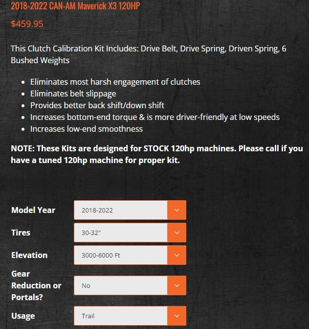 CLUTCH CALIBRATION KIT CAN AM X3 120HP